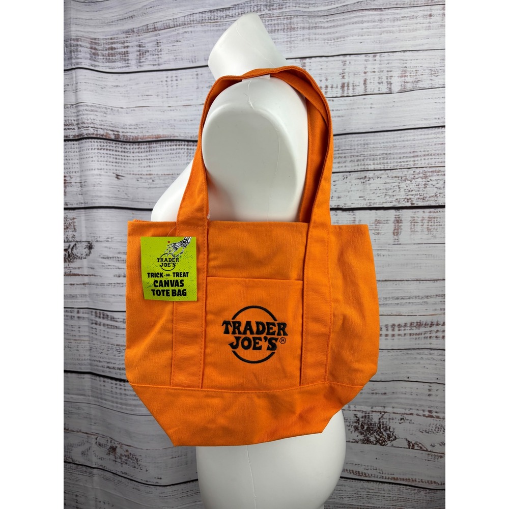 Trader Joe's Trick or Treat Canvas Tote Bag‎ Orange Halloween Reusable Grocery